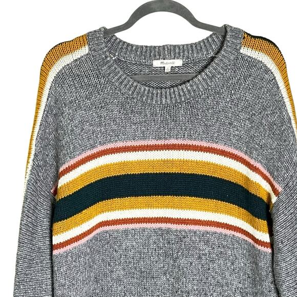 Madewell Heath Pullover Sweater L Gray Stripe Oversized Wool Alpaca Blend Boho - Picture 7 of 13